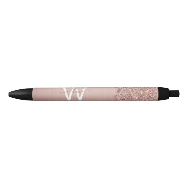 Rose Gold Rosa Girl-Glitzer-Staubmonogramm Kugelschreiber (Vorderseite)