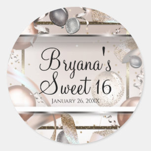 Rose Gold Rosa & Glitter Ballons Sweet 16 Party Runder Aufkleber
