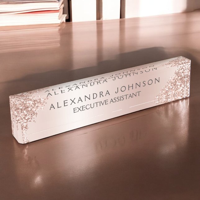 Rose Gold Rosa Glitzer Girl Namensplakette (Von Creator hochgeladen)