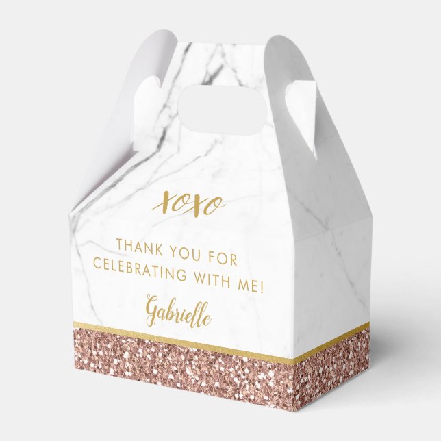 Rose Gold Rosa Glitzer Marmormor Party Geschenkschachtel (Vorderseite)