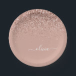 Rose Gold - Rosa Glitzer Monogramm Name Pappteller<br><div class="desc">Rose Gold - Schwarz Rosa Sparkle Glitzer Monogram Name und Initial Party Teller. Das macht den perfekten 16 Geburtstag,  Hochzeit,  Brautparty,  Jubiläum,  Babydusche oder Junggeselinnen-Abschied Geschenk für jemanden,  der Lieben glamourösen Luxus und schicke Stile.</div>