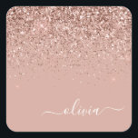 Rose Gold - Rosa Glitzer Monogramm Name Quadratischer Aufkleber<br><div class="desc">Rose Gold - Schwarz Rosa Sparkle Glitzer Pinsel Metal Monogram Name Paper Party Aufkleber Adresse Labels. Das macht den perfekten 16 Geburtstag,  Hochzeit,  Brautparty,  Jubiläum,  Babydusche oder Junggeselinnen-Abschied Geschenk für jemanden,  der Lieben glamourösen Luxus und schicke Stile.</div>