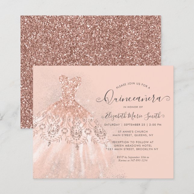 Rose Gold Rosa Glitzer Quinceanera (Vorne/Hinten)