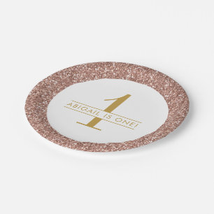 Rose Gold Rosa Glitzer Sparkone Monogramm Geburtst Pappteller