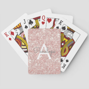 Rose Gold Rosa Glitzer und Monogramm Spielkarten