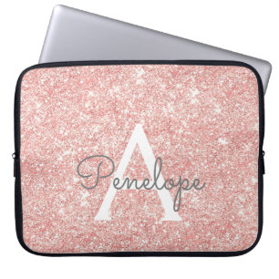 Rose Gold Rosa Glitzer und Sparkronen Monogramm Laptopschutzhülle