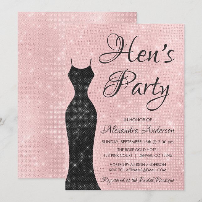Rose Gold - Rosa Hens Party Einladung (Vorne/Hinten)