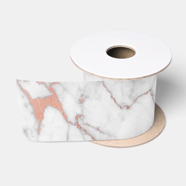 Rose Gold Rosa Marmor Carrara Abstrakt weiß Satinband (Spule)