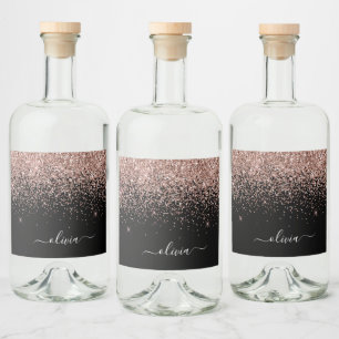 Rose Gold Rosa Rosa Glitzer Chic Monogram Name Alkoholflaschenetikett