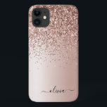 Rose Gold - Rosa Rosa Glitzer Metal Monogramm Name Case-Mate iPhone Hülle<br><div class="desc">Rose Gold - Rosa Imitat verfärben Metallspargel und Glitzer,  der aus gebürstetem Metall,  Monogramm Name und erstes Telefon besteht. Das macht den perfekten 16 Geburtstag,  Hochzeit,  Brautparty,  Jubiläum,  Babydusche oder Junggeselinnen-Abschied Geschenk für jemanden,  der Lieben glamourösen Luxus und schicke Stile.</div>