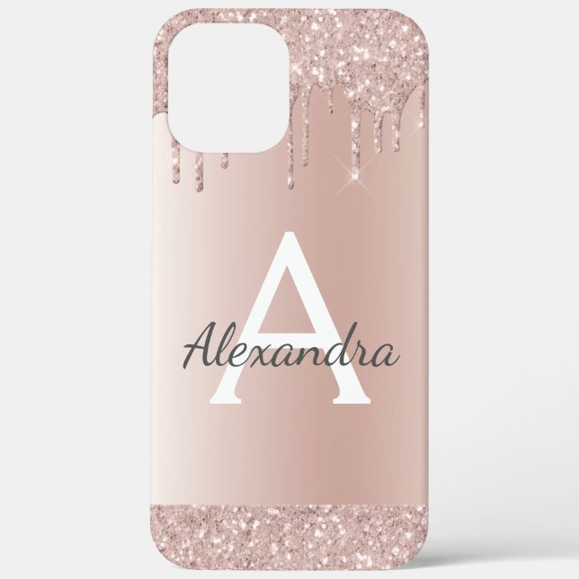 Rose Gold - Rosa Rosa Glitzer Metal Monogramm Name Case-Mate iPhone Hülle (Rückseite)
