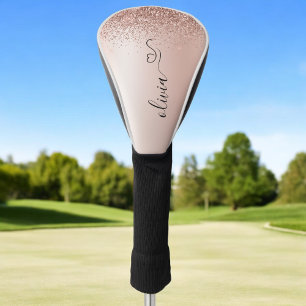 Rose Gold - Rosa Rosa Glitzer Metal Monogramm Name Golf Headcover