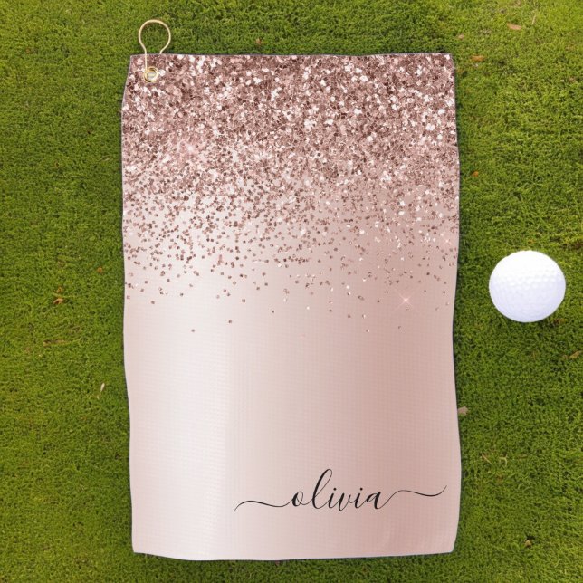 Rose Gold - Rosa Rosa Glitzer Metal Monogramm Name Golfhandtuch (Von Creator hochgeladen)