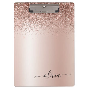Rose Gold - Rosa Rosa Glitzer Metal Monogramm Name Klemmbrett