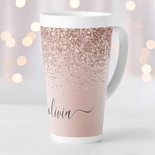 Rose Gold - Rosa Rosa Glitzer Metal Monogramm Name Milchtasse (Von Creator hochgeladen)