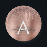 Rose Gold - Rosa Rosa Glitzer Metal Monogramm Name Pappteller<br><div class="desc">Rose Gold - Rosa Imitate verdecken Glitzer aus Metall,  gebürsteter Monogramm Name und Teller des ersten Party. Das macht den perfekten 16 Geburtstag,  Hochzeit,  Brautparty,  Jubiläum,  Babydusche oder Junggeselinnen-Abschied Geschenk für jemanden,  der Lieben glamourösen Luxus und schicke Stile.</div>