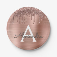 Rose Gold - Rosa Rosa Glitzer Metal Monogramm Name