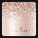 Rose Gold - Rosa Rosa Glitzer Metal Monogramm Name Quadratischer Aufkleber<br><div class="desc">Rose Gold - Schwarz rosa Imitate Foil Metallic Sparkle Glitzer gebürstete Metal Monogram Name und Initial Paper Party Aufkleber Adressenmarken. Das macht den perfekten 16 Geburtstag,  Hochzeit,  Brautparty,  Jubiläum,  Babydusche oder Junggeselinnen-Abschied Geschenk für jemanden,  der Lieben glamourösen Luxus und schicke Stile.</div>