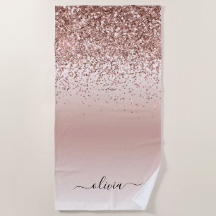 Rose Gold - Rosa Rosa Glitzer Metal Monogramm Name Strandtuch