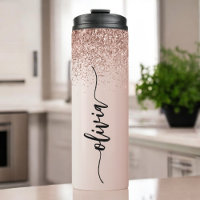 Rose Gold - Rosa Rosa Glitzer Metal Monogramm Name