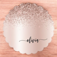 Rose Gold - Rosa Rosa Glitzer Metal Monogramm Name