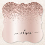 Rose Gold - Rosa Rosa Glitzer Metal Monogramm Name Untersetzer<br><div class="desc">Rose Gold - Rosa schwarze Imitate Foil metallic Sparkle Glitzer gebürstete Metal Monogram Name Paper Untersetzer. Dies macht den perfekten Abschluss,  Geburtstag,  Hochzeit,  Brautparty,  Jubiläum,  Babydusche oder Junggeselinnen-Abschied Geschenk für jemanden,  die Lieben glamourösen Luxus und schicke Stile.</div>
