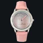 Rose Gold - Rosa Rosa Glitzer Silber Monogramm Armbanduhr<br><div class="desc">Rose Gold - Rosa- und Silberne Imitate Foil metallic Sparkle Glitzer gebürstete Metal Monogram Name Watch. Das macht den perfekten 16 Geburtstag,  Hochzeit,  Brautparty,  Jubiläum,  Babydusche oder Junggeselinnen-Abschied Geschenk für jemanden,  der Lieben glamourösen Luxus und schicke Stile.</div>
