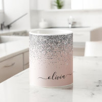 Rose Gold - Rosa Rosa Glitzer Silber Monogramm