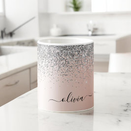Rose Gold - Rosa Rosa Glitzer Silber Monogramm Kaffeetasse