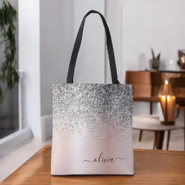 Rose Gold - Rosa Rosa Glitzer Silber Monogramm Tasche
