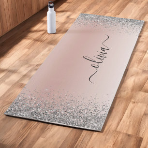 Rose Gold - Rosa Rosa Glitzer Silber Monogramm Yogamatte