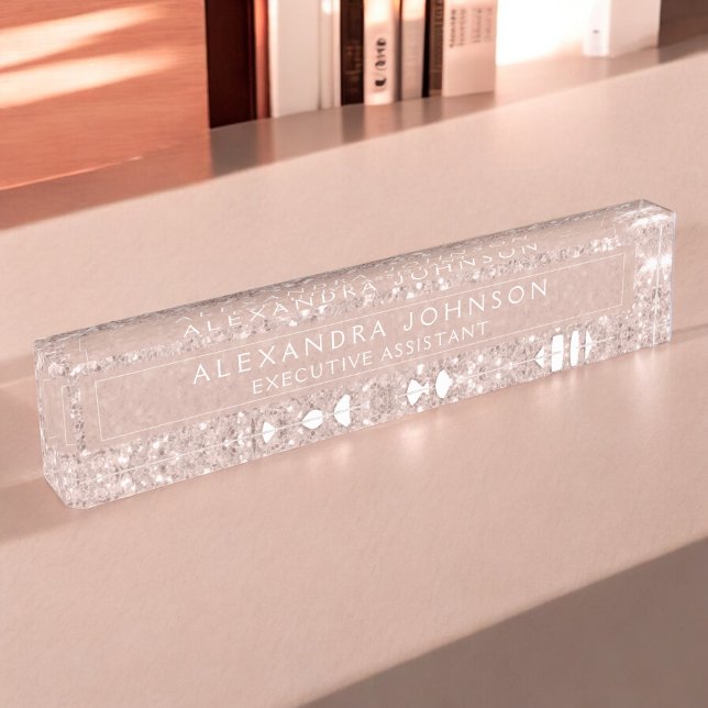 Rose Gold - Rosa Rosa Glitzer Sparkle Moderner Chi Namensplakette (Von Creator hochgeladen)