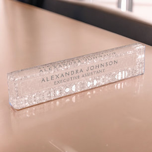 Rose Gold - Rosa Rosa Glitzer Sparkle Moderner Chi Namensplakette