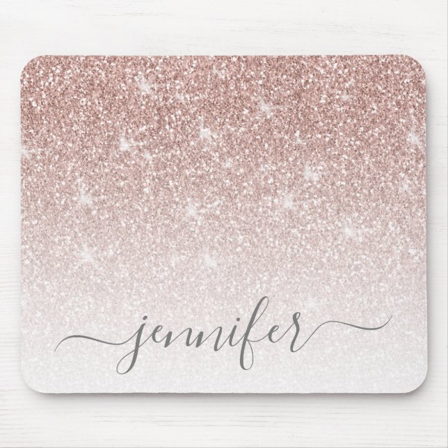 Rose Gold Rosa Rosa Glitzer Sparkor Ihr Name Mousepad (Vorne)