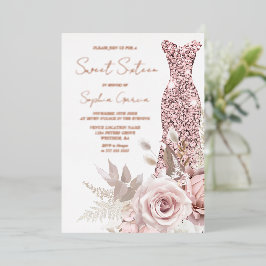 Rose Gold, Rosa Rosa Kleid Sweet 16 Real Folieneinladung