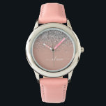 Rose Gold Rosa Rosa Silberne Glitzer Monogram Girl Armbanduhr<br><div class="desc">Rose Gold - Schwarz Rosa und Silber Sparkle Glitzer Script Monogram Name Watch. Das macht den perfekten 16 Geburtstag,  Hochzeit,  Brautparty,  Jubiläum,  Babydusche oder Junggeselinnen-Abschied Geschenk für jemanden,  der Lieben glamourösen Luxus und schicke Stile.</div>