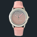 Rose Gold Rosa Rosa Silberne Glitzer Monogram Girl Armbanduhr<br><div class="desc">Rose Gold - Schwarz Rosa und Silber Sparkle Glitzer Script Monogram Name Watch. Das macht den perfekten 16 Geburtstag,  Hochzeit,  Brautparty,  Jubiläum,  Babydusche oder Junggeselinnen-Abschied Geschenk für jemanden,  der Lieben glamourösen Luxus und schicke Stile.</div>