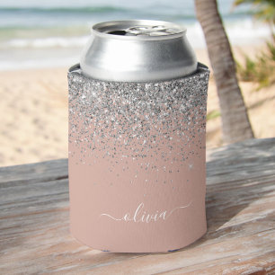 Rose Gold Rosa Rosa Silberne Glitzer Monogram Girl Dosenkühler