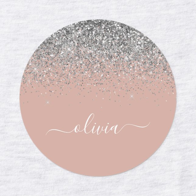 Rose Gold Rosa Rosa Silberne Glitzer Monogram Girl Etiketten (Design 1)