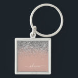 Rose Gold Rosa Rosa Silberne Glitzer Monogram Girl Schlüsselanhänger<br><div class="desc">Rose Gold - Blush Pink und Silver Sparkle Glitzer Script Monogram Name Keychains (Key Chain). Das macht den perfekten 16 Geburtstag,  Hochzeit,  Brautparty,  Jubiläum,  Babydusche oder Junggeselinnen-Abschied Geschenk für jemanden,  der Lieben glamourösen Luxus und schicke Stile.</div>