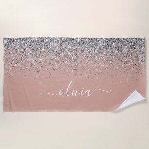 Rose Gold Rosa Rosa Silberne Glitzer Monogram Girl Strandtuch