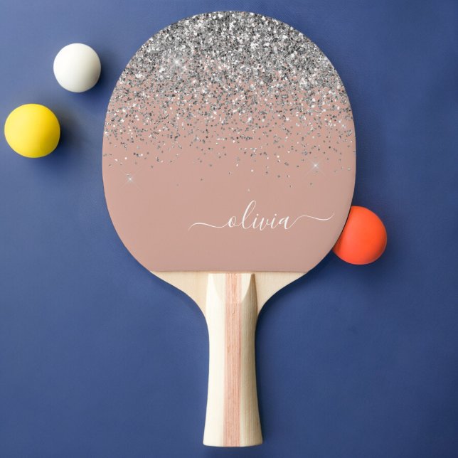 Rose Gold Rosa Rosa Silberne Glitzer Monogram Girl Tischtennis Schläger (Von Creator hochgeladen)