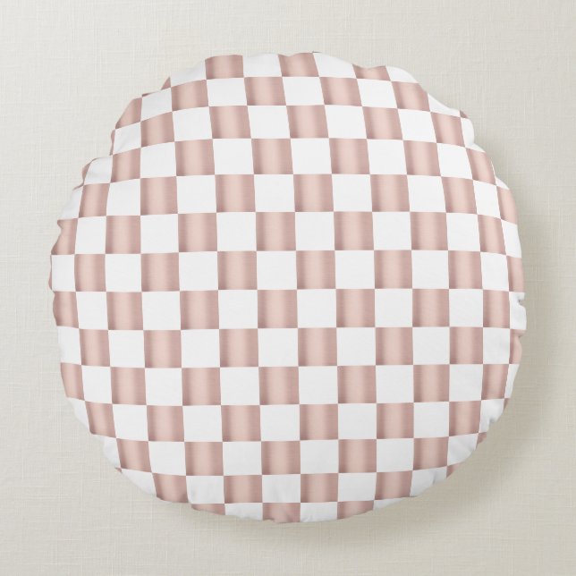 Rose-Gold-Rosa-Schachbrettmuster Rundes Kissen (Vorderseite)