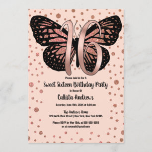 Rose Gold Rosa Schmetterling Glitzer Confetti Swee Einladung