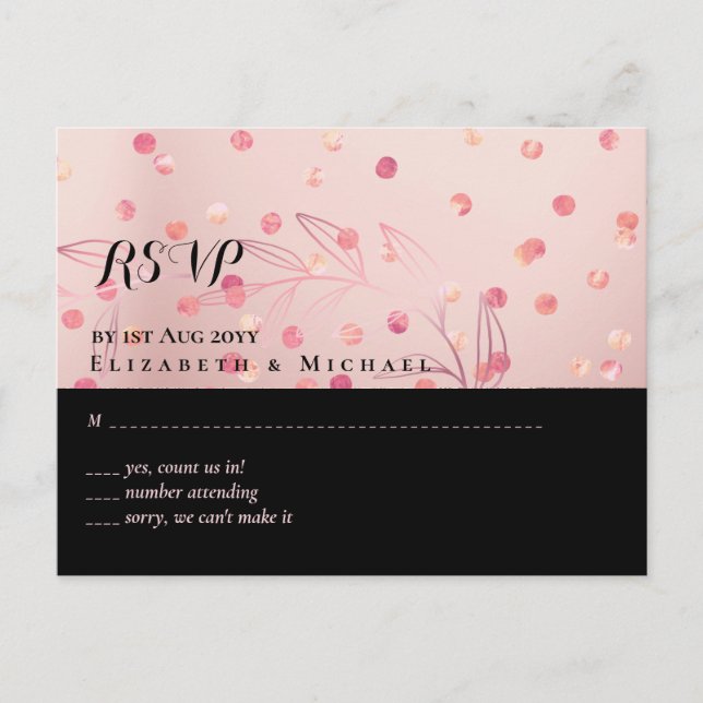 Rose Gold Rosa Schwarzer Glitzer Foil Look WEDING Postkarte (Vorderseite)