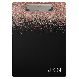 Rose Gold Rosa Schwarzer Glitzer Monogram Girl Klemmbrett