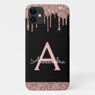 Rose Gold Rosa Schwarzer Glitzer Monogramm Case-Mate iPhone Hülle