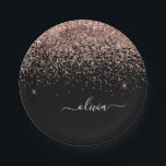 Rose Gold - Rosa Schwarzer Glitzer Monogramm Name Pappteller<br><div class="desc">Rose Gold - Rosa und schwarz Sparkle Glitzer Monogram Name und Initial Party Teller. Das macht den perfekten 16 Geburtstag,  Hochzeit,  Brautparty,  Jubiläum,  Babydusche oder Junggeselinnen-Abschied Geschenk für jemanden,  der Lieben glamourösen Luxus und schicke Stile.</div>