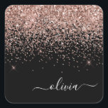 Rose Gold - Rosa Schwarzer Glitzer Monogramm Name Quadratischer Aufkleber<br><div class="desc">Rose Gold - Rosa und Schwarz Sparkle Glitzer Pinsel Metal Monogram Name Paper Party Sticker Address Labels. Das macht den perfekten 16 Geburtstag,  Hochzeit,  Brautparty,  Jubiläum,  Babydusche oder Junggeselinnen-Abschied Geschenk für jemanden,  der Lieben glamourösen Luxus und schicke Stile.</div>