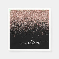 Rose Gold - Rosa Schwarzer Glitzer Monogramm Name